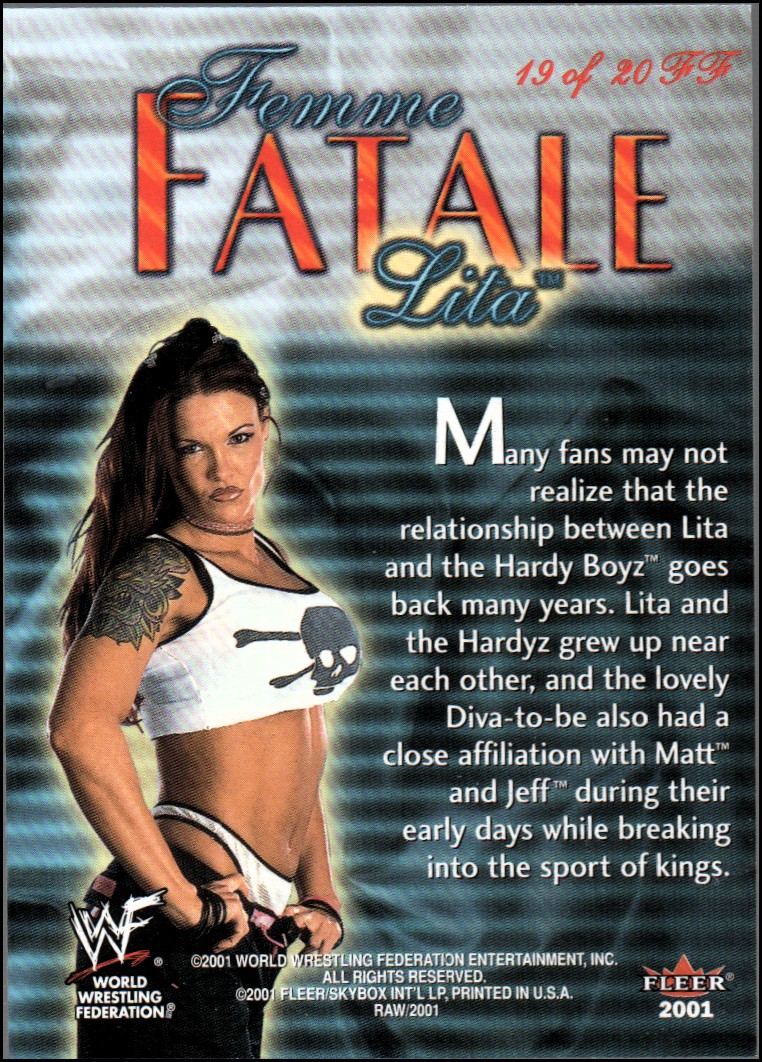 2001 Fleer WWF Raw Is War Femme Fatale #FF19 Lita back image