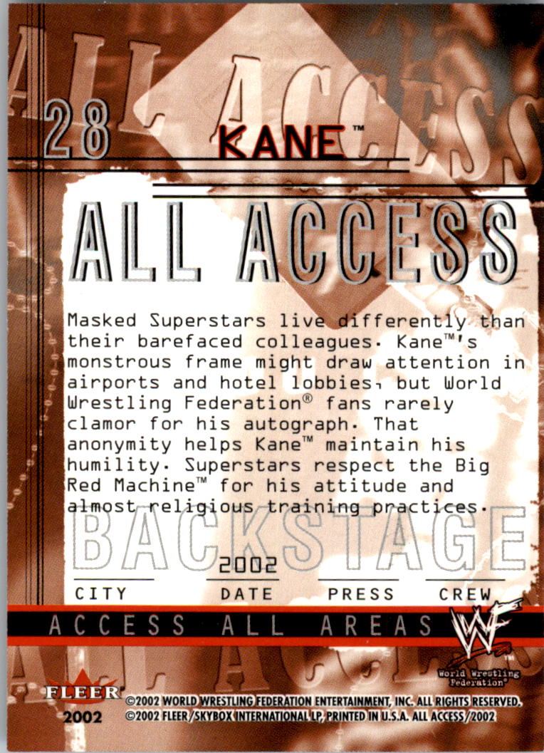 2002 Fleer WWF All Access #28 Kane back image