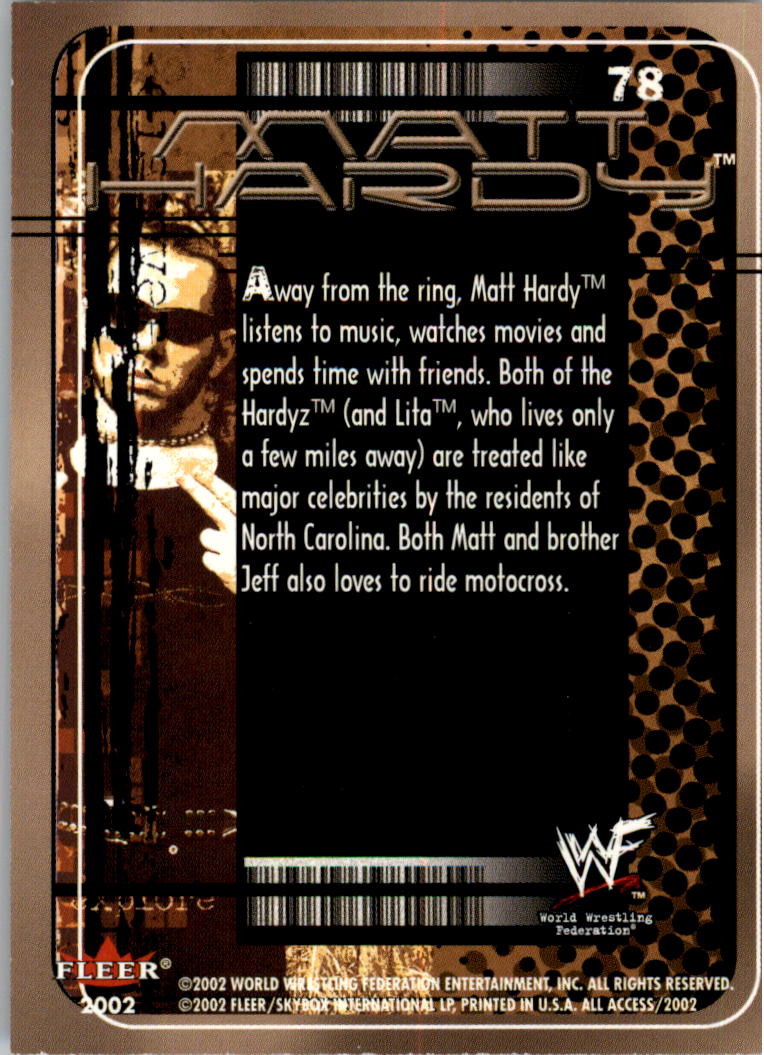 2002 Fleer WWF All Access #78 Matt Hardy OTM back image