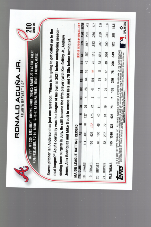 2022 Topps 5x7 #200 Ronald Acuna Jr. back image