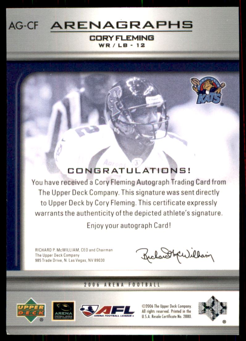 2006 Upper Deck AFL Arenagraphs #CF Cory Fleming back image