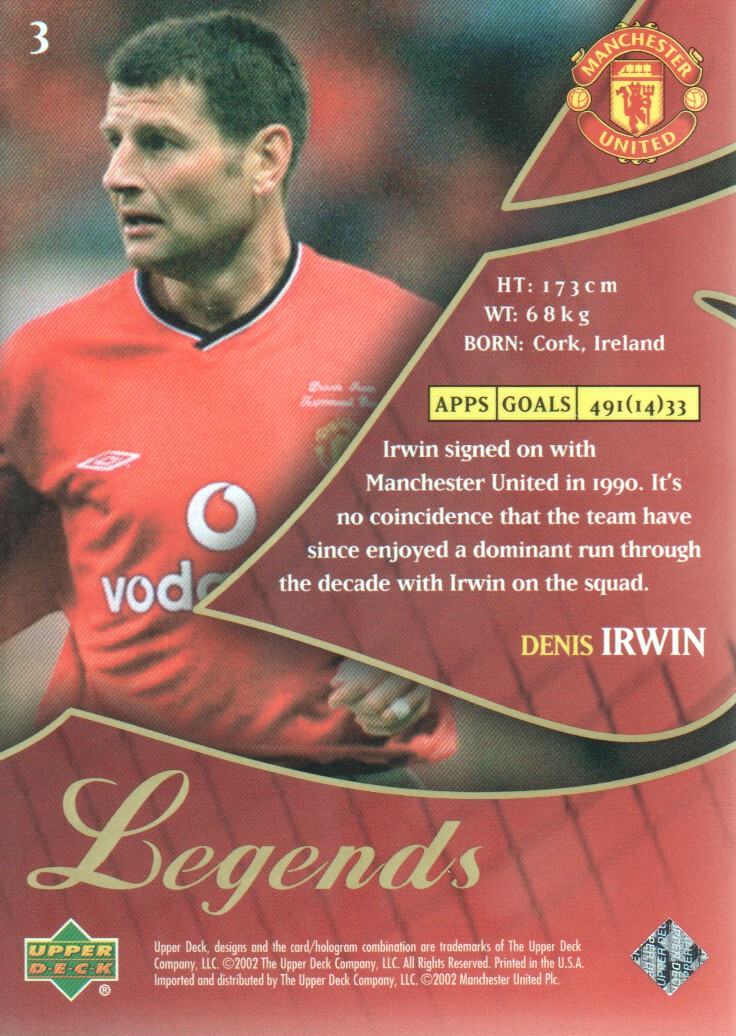 2002 Upper Deck Manchester United Legends #3 Denis Irwin back image