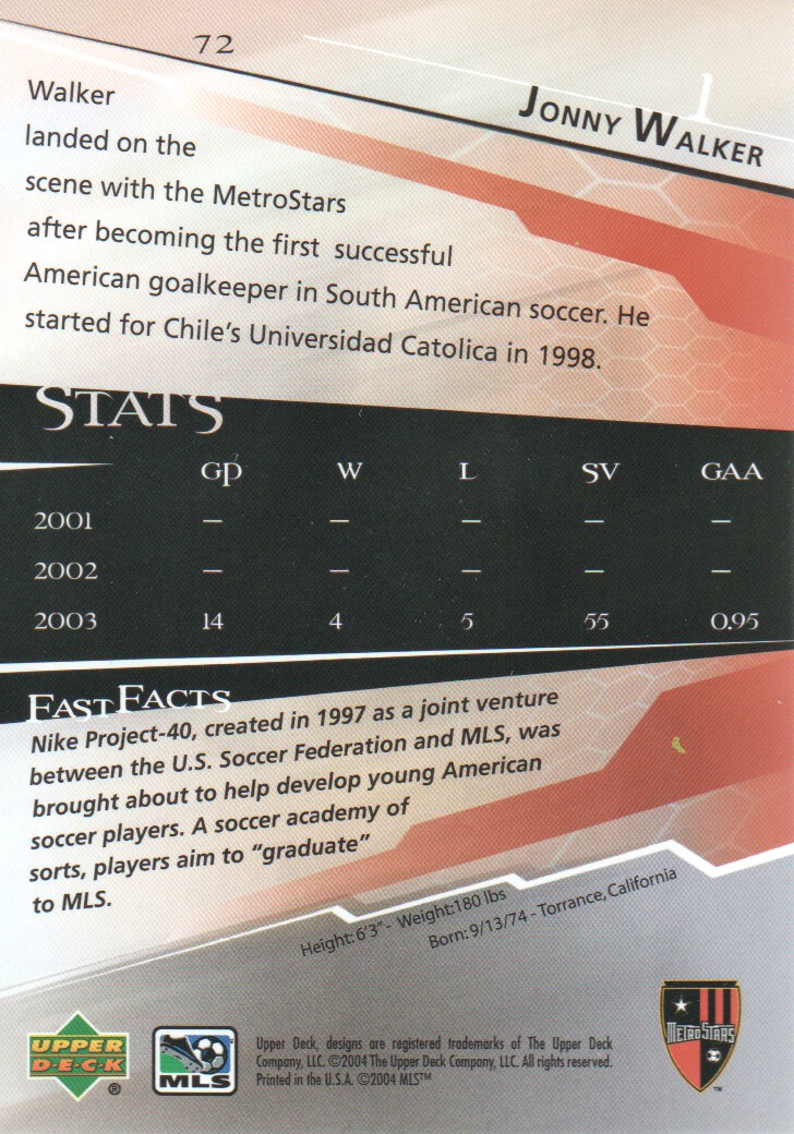 2004 Upper Deck MLS #72 Jonny Walker back image