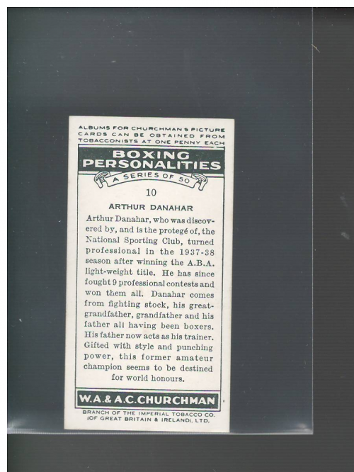 1938 Churchman's Cigarettes #10 Arthur Danahar back image