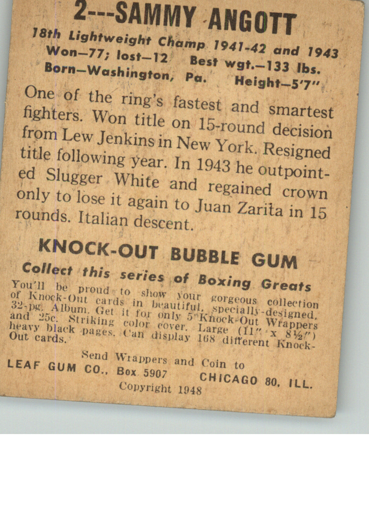 1948 Leaf #2 Sammy Angott back image