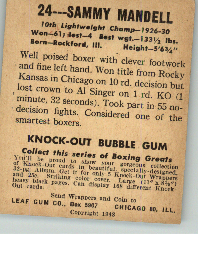 1948 Leaf #24 Sammy Mandell back image