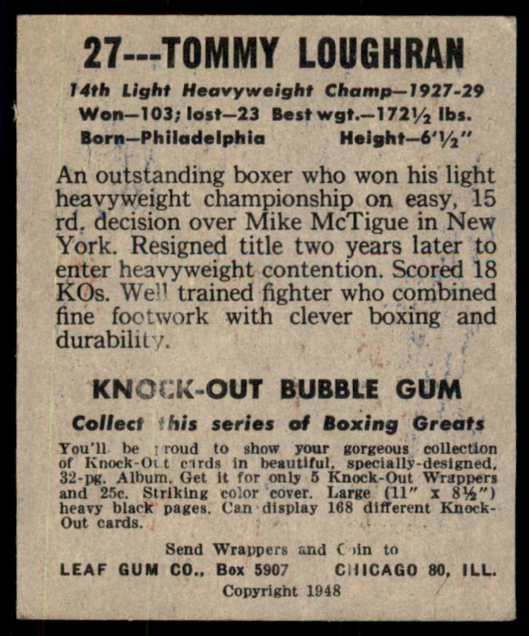 1948 Leaf #27 Tommy Loughran back image