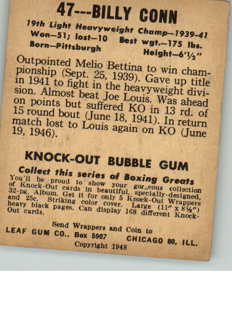 1948 Leaf #47 Billy Conn back image