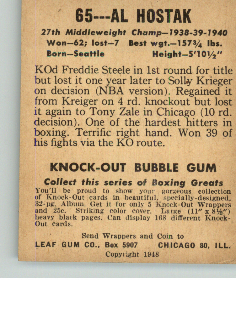 1948 Leaf #65 Al Hostak back image