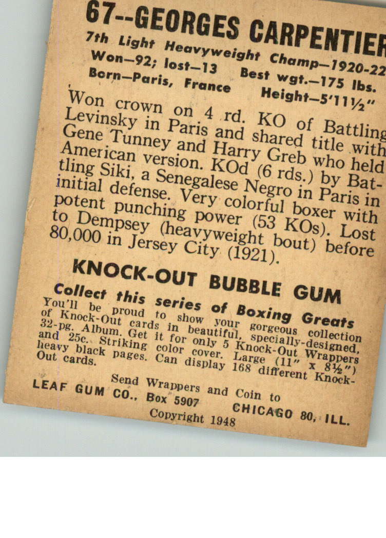 1948 Leaf #67 Georges Carpentier back image