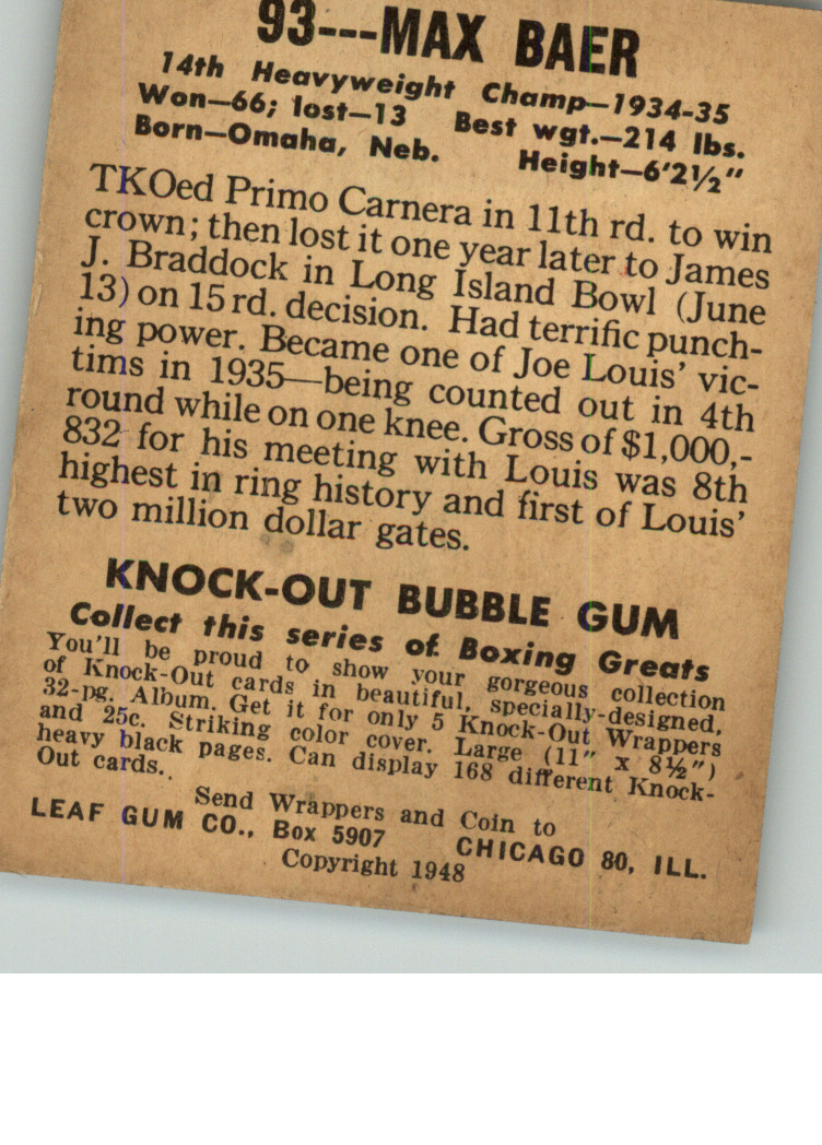 1948 Leaf #93 Max Baer back image
