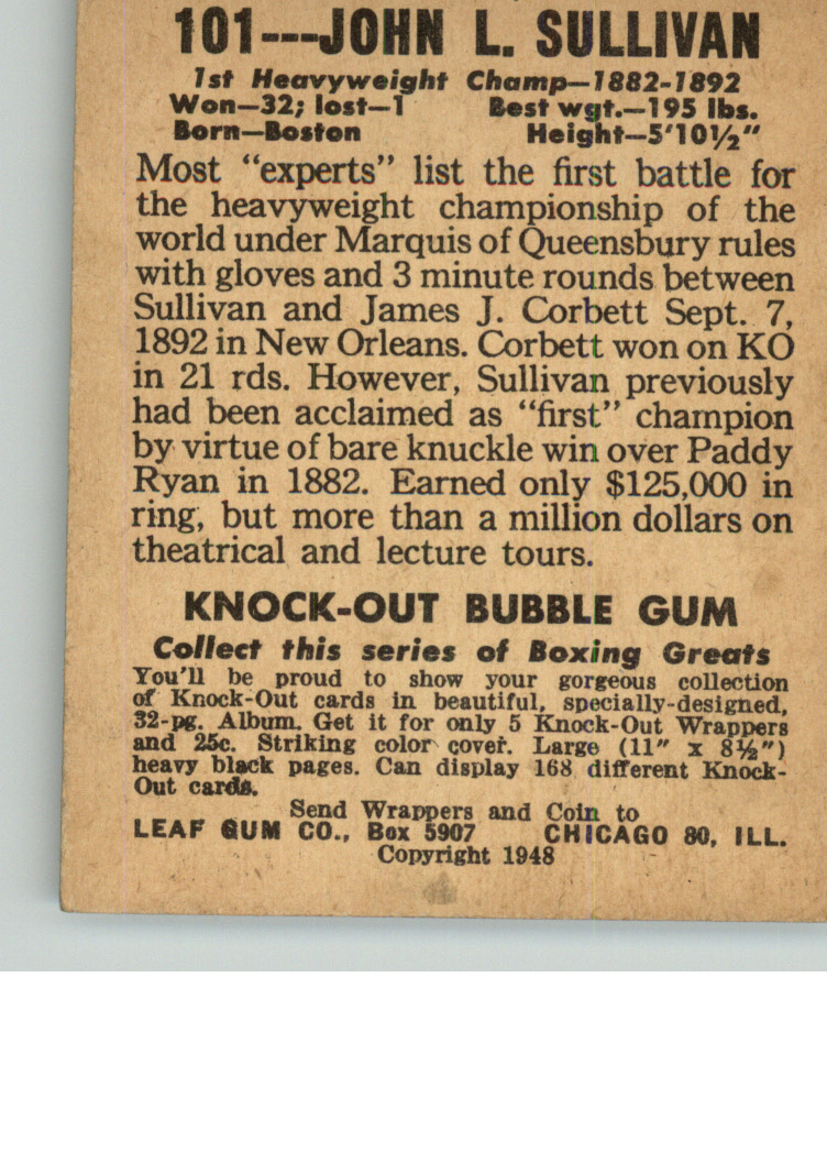 1948 Leaf #101 John L. Sullivan back image