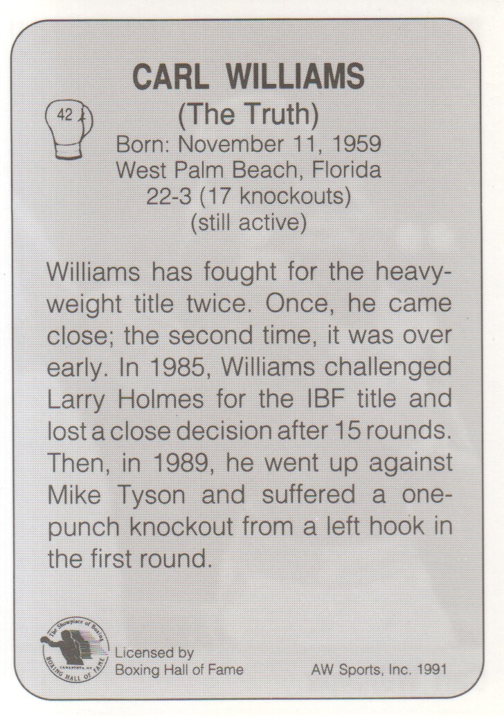 1991 All World #42 Carl Williams back image