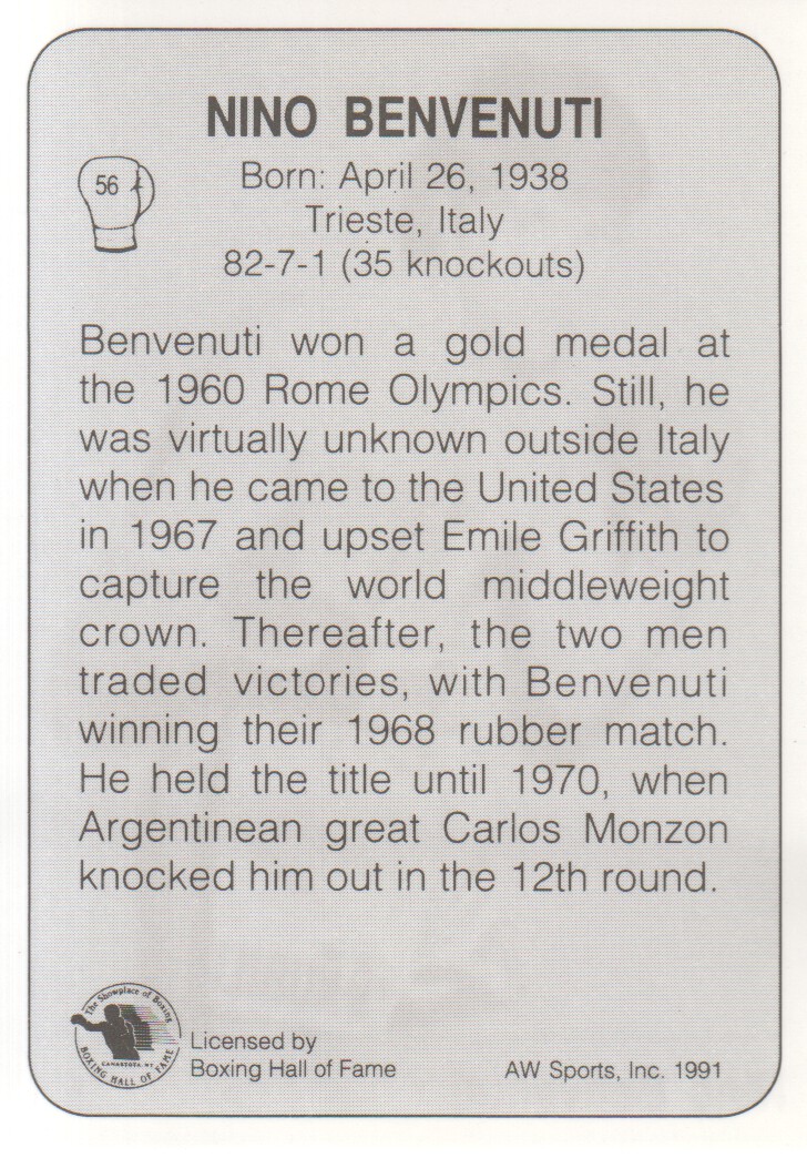 1991 All World #56 Nino Benvenuti back image