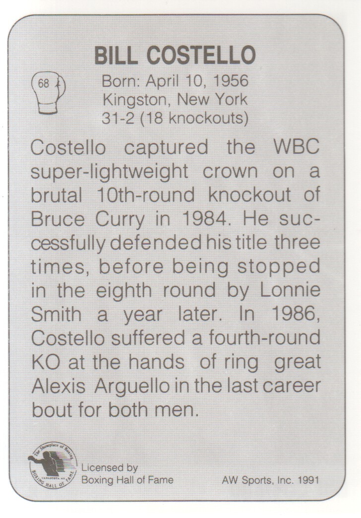 1991 All World #68 Bill Costello back image