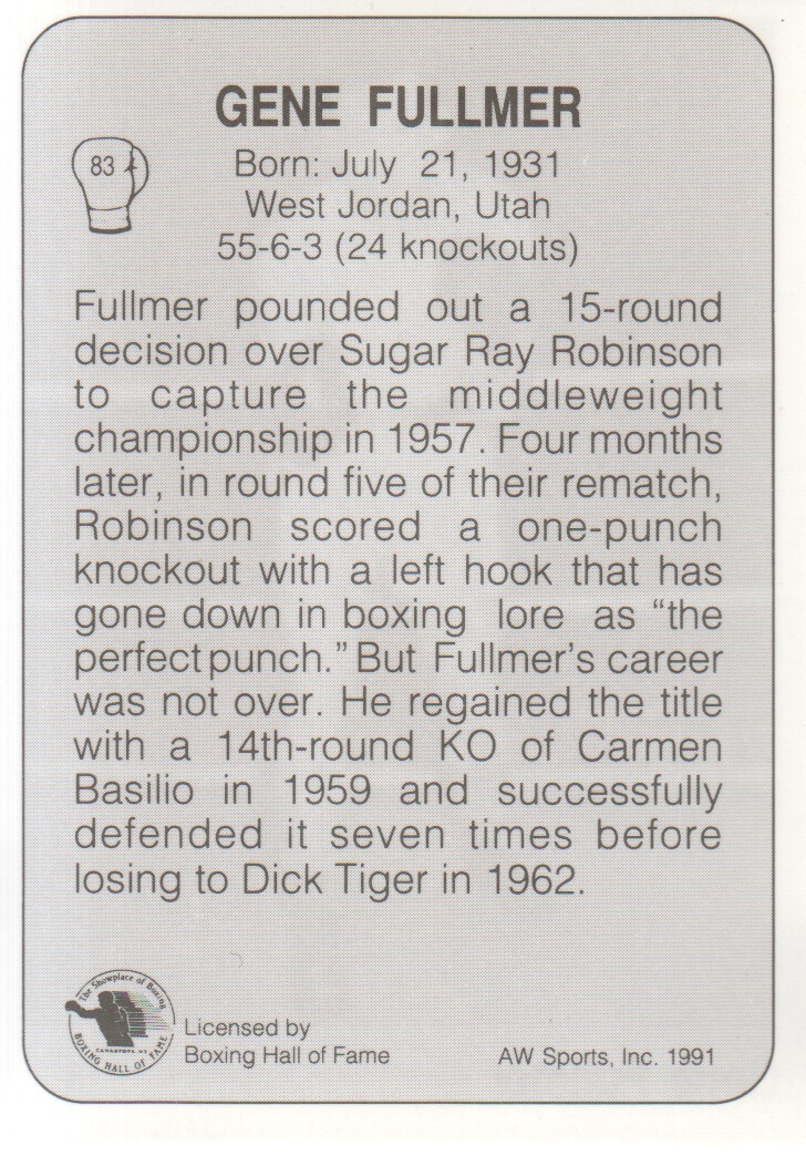 1991 All World #83 Gene Fullmer back image