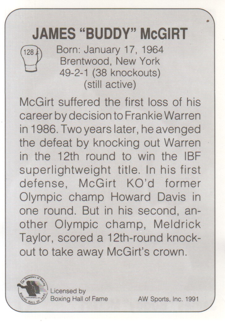 1991 All World #128 James Buddy McGirt back image