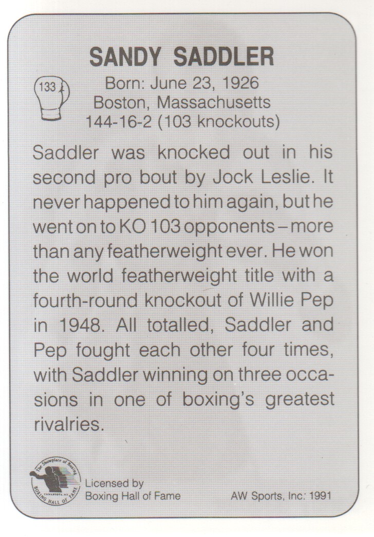 1991 All World #133 Sandy Saddler back image