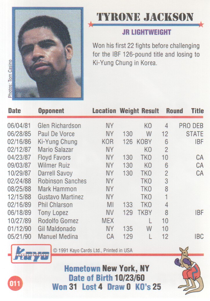 1991 Kayo #11 Tyrone Jackson back image