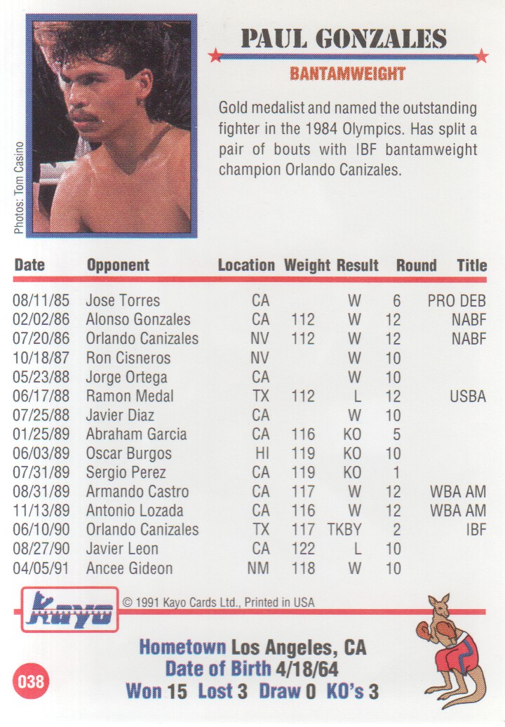 1991 Kayo #38 Paul Gonzales back image