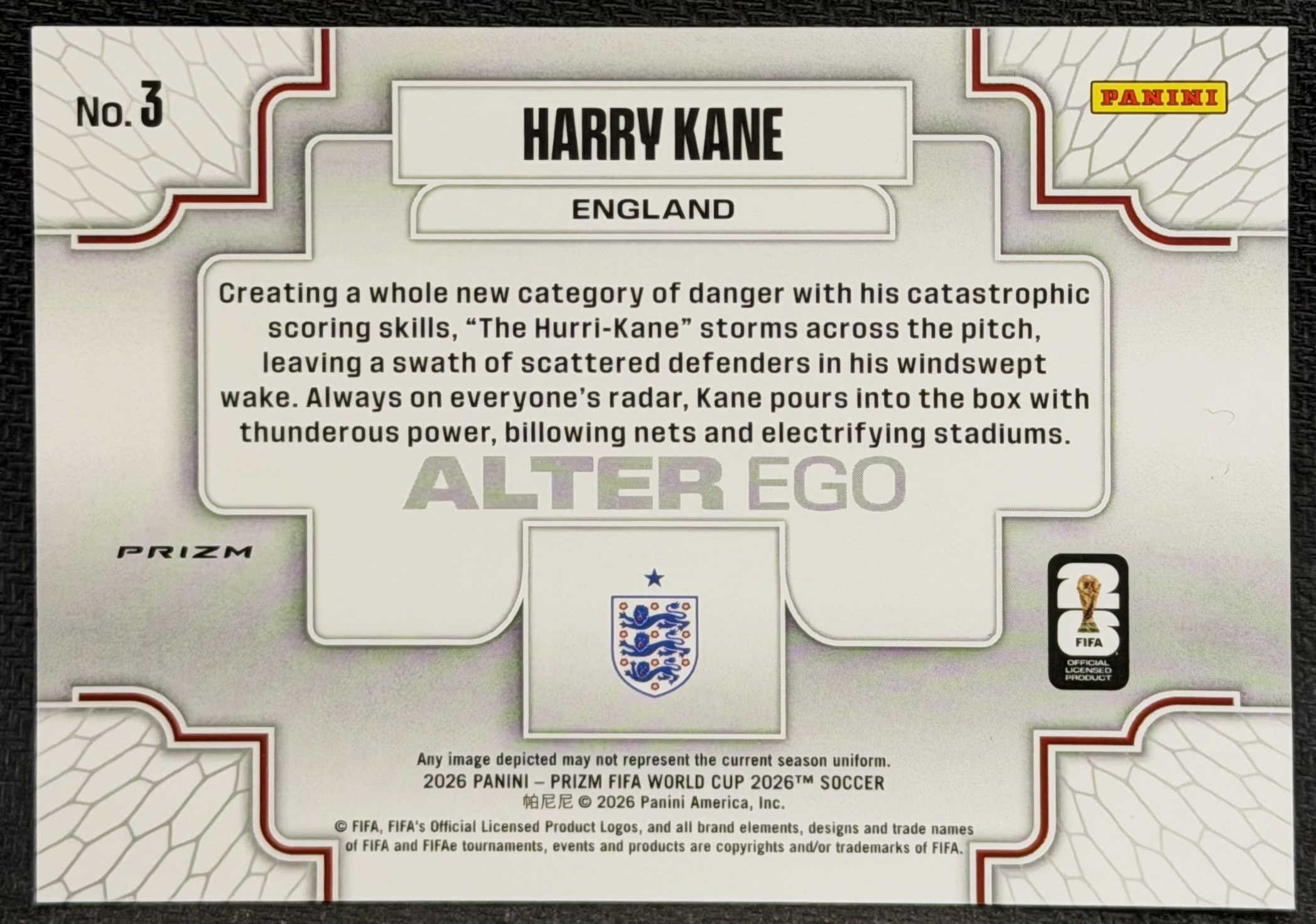 2026 Panini Prizm World Cup Alter Ego #3 Harry Kane back image