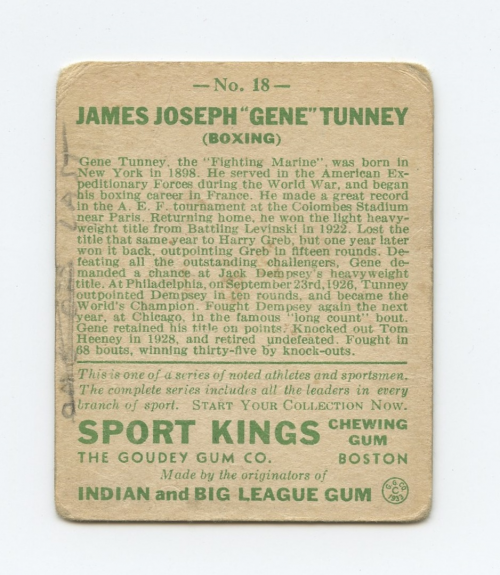 1933 Sport Kings #18 Gene Tunney Boxing back image