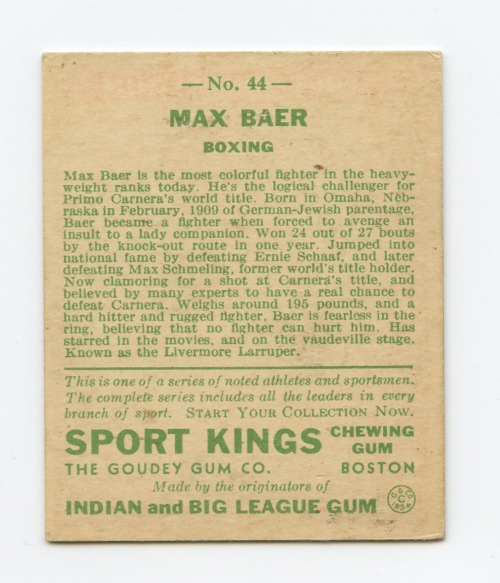 1933 Sport Kings #44 Max Baer Boxing back image