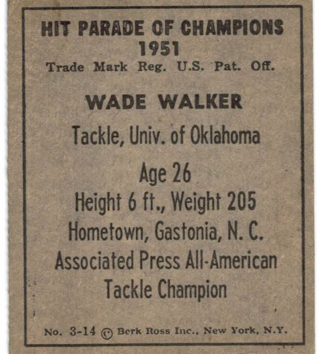 1951 Berk Ross #3-14 Wade Walker/Football back image