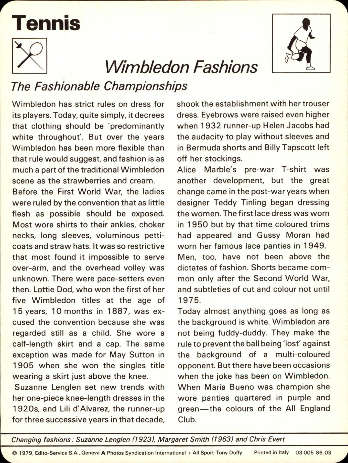 1977-79 Sportscaster Series 86 #8603 Wimbledon Fashions back image