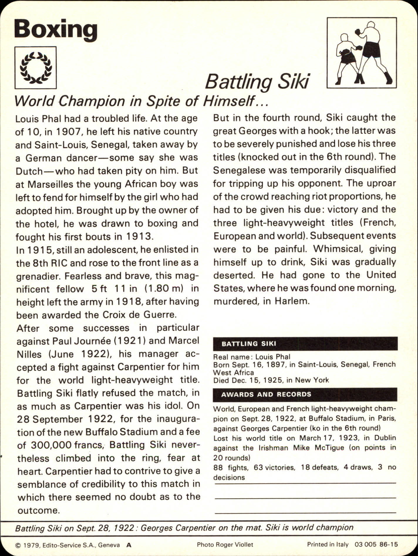 1977-79 Sportscaster Series 86 #8615 Battling Siki back image