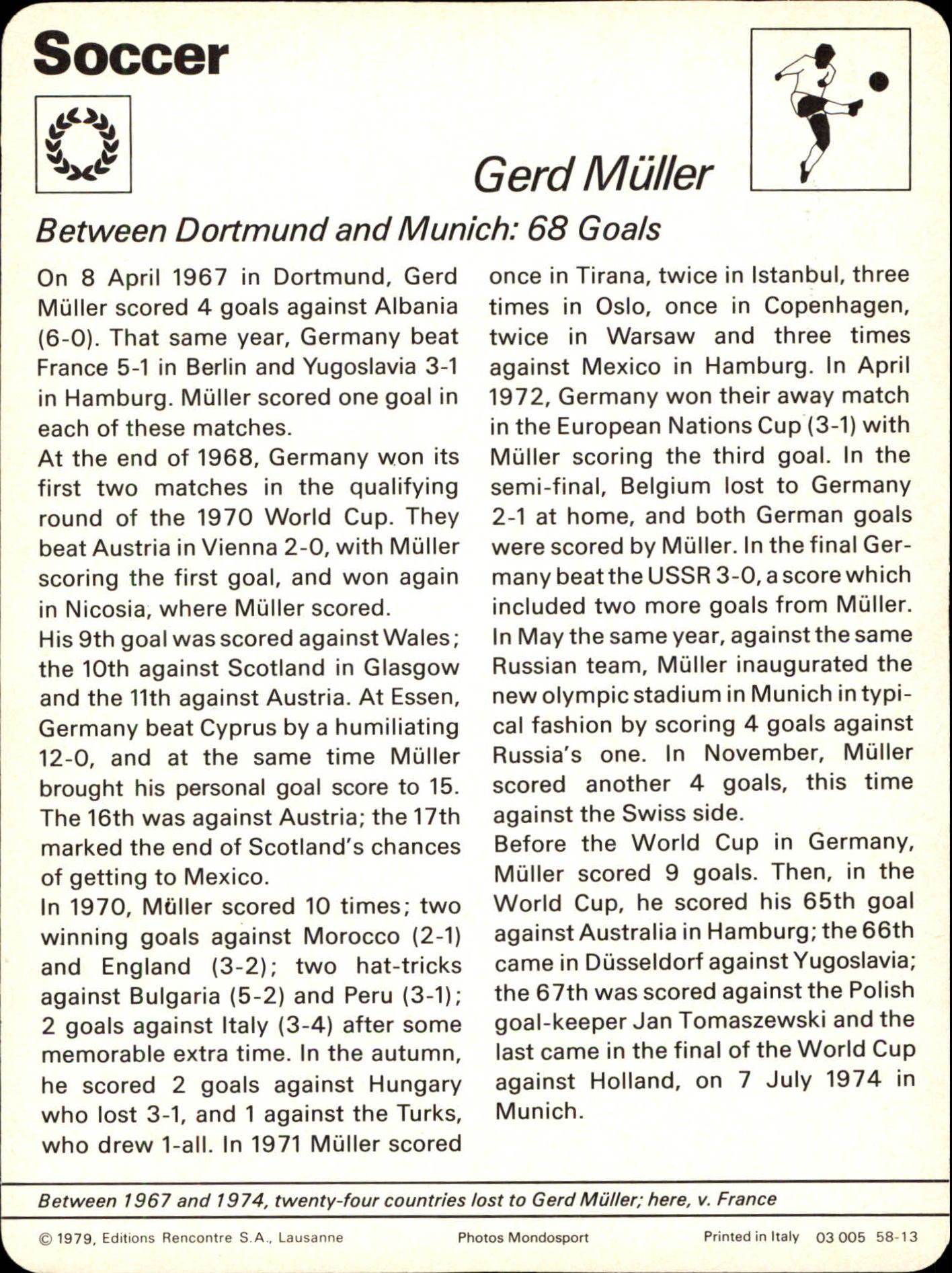 1977-79 Sportscaster Series 58 #5813 Gerd Muller back image