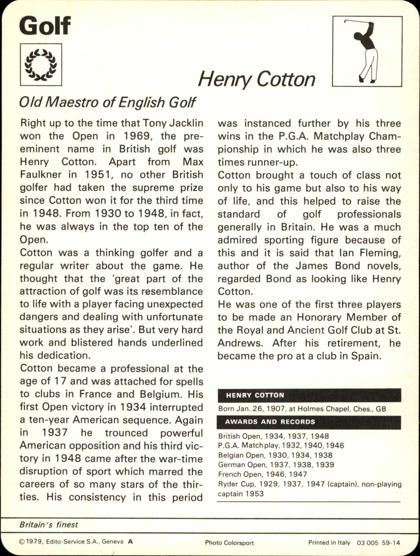 1977-79 Sportscaster Series 59 #5914 Henry Cotton back image