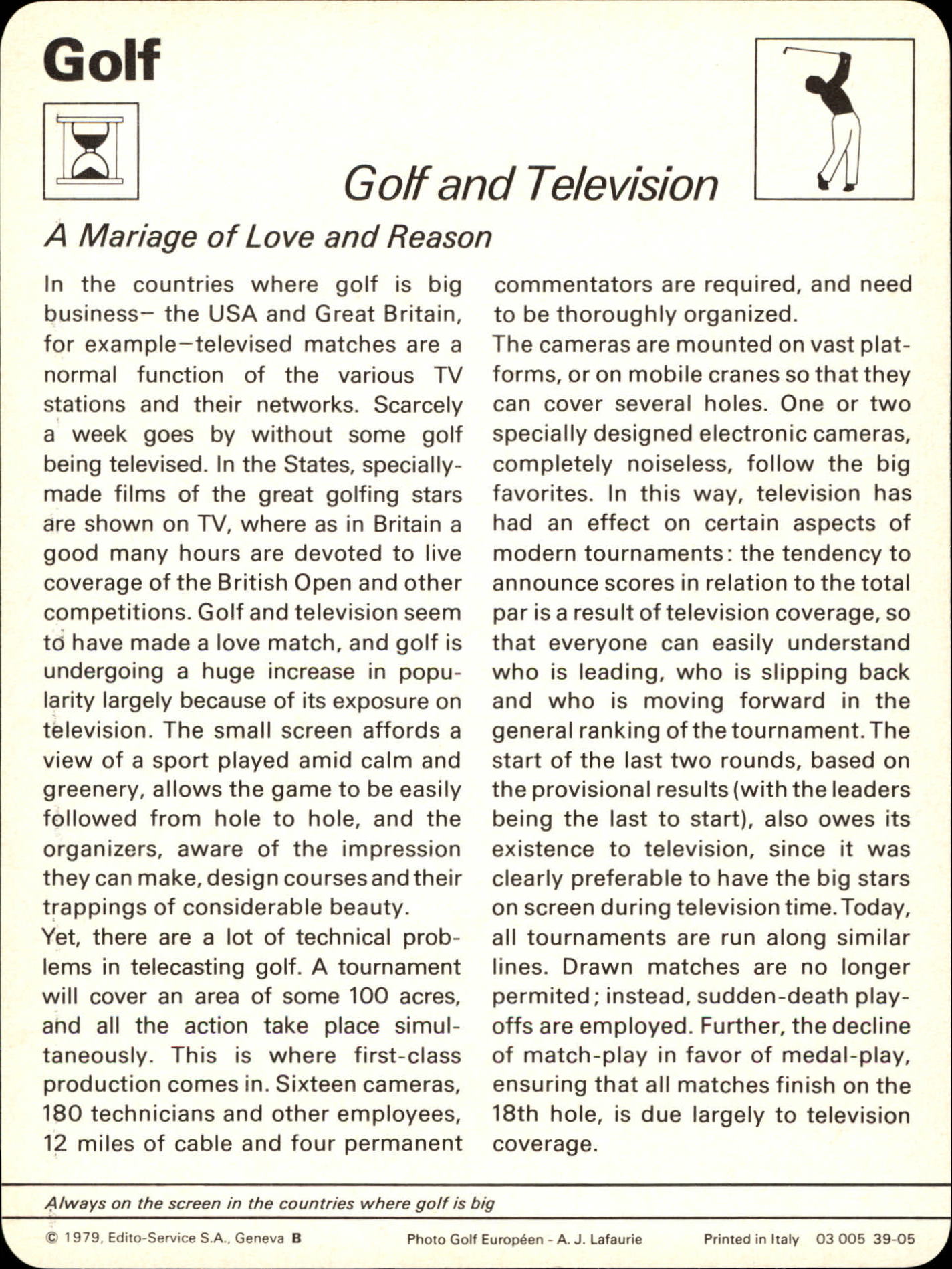 1977-79 Sportscaster Series 39 #3905 Golf and Television back image