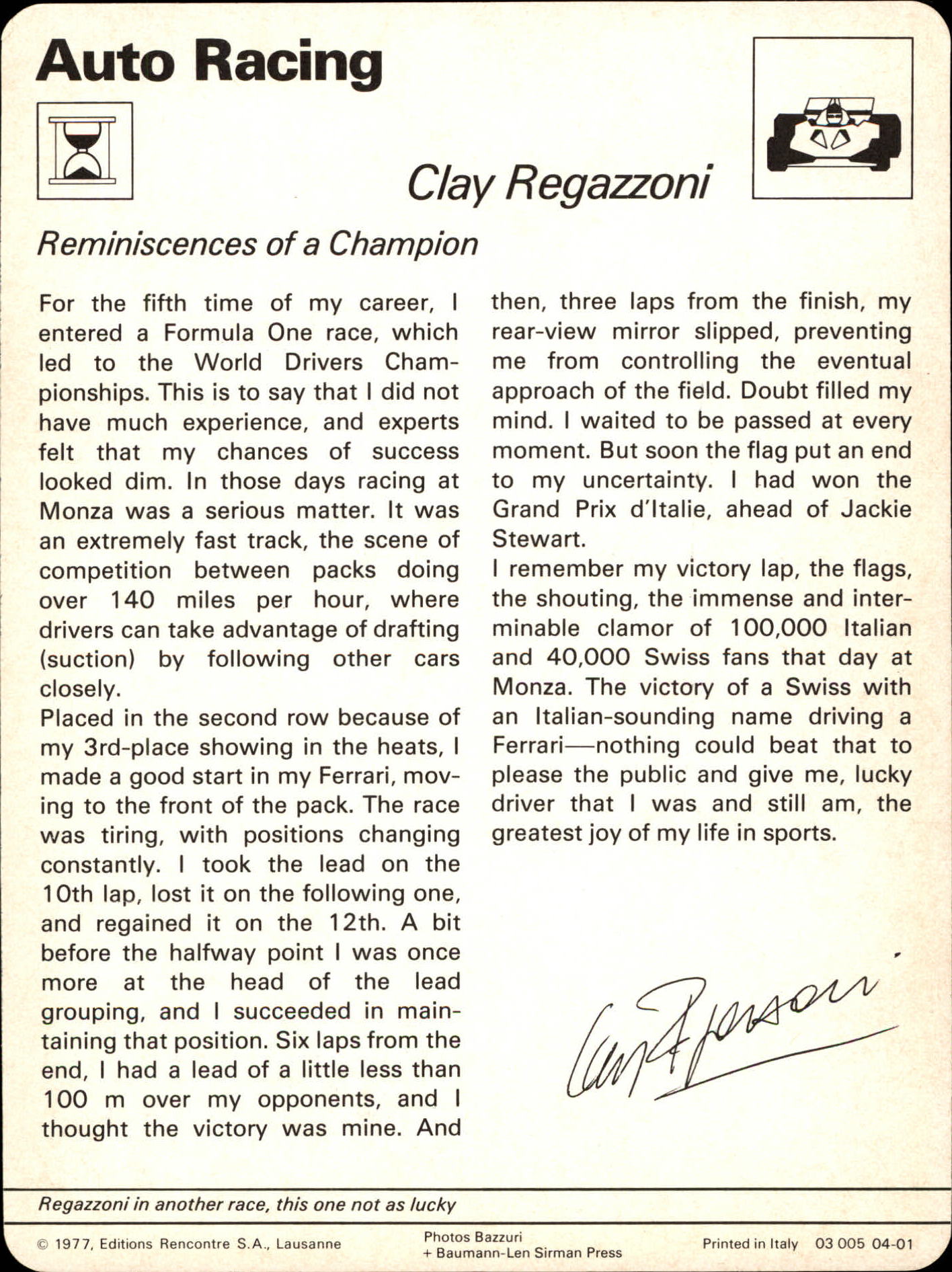 1977-79 Sportscaster Series 4 #401 Clay Regazzoni back image