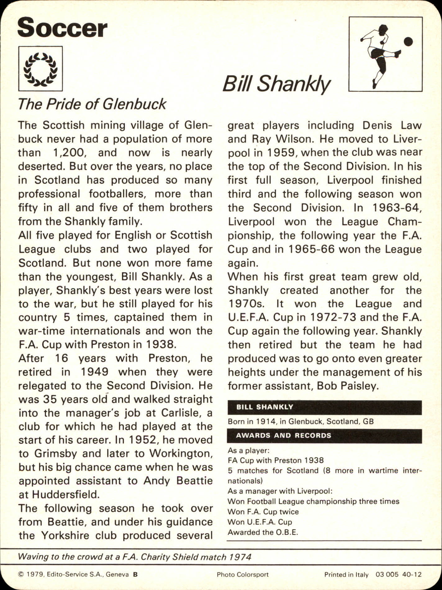 1977-79 Sportscaster Series 40 #4012 Bill Shankly back image