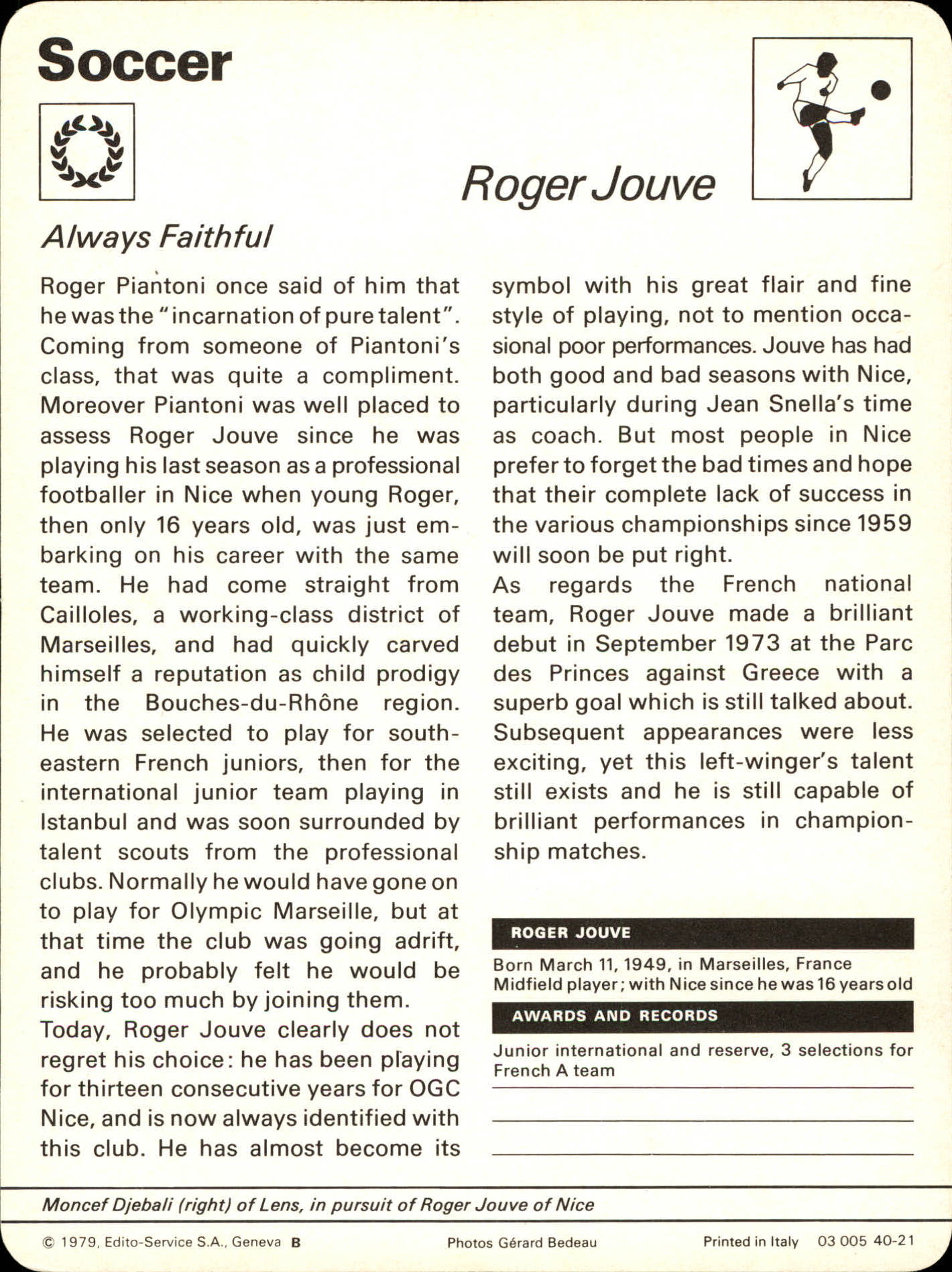 1977-79 Sportscaster Series 40 #4021 Roger Jouve back image