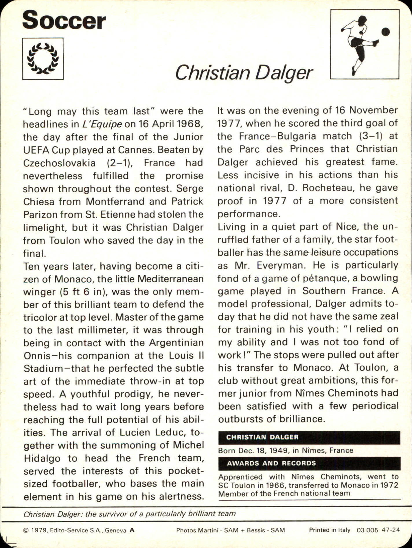 1977-79 Sportscaster Series 47 #4724 Christian Dalger back image