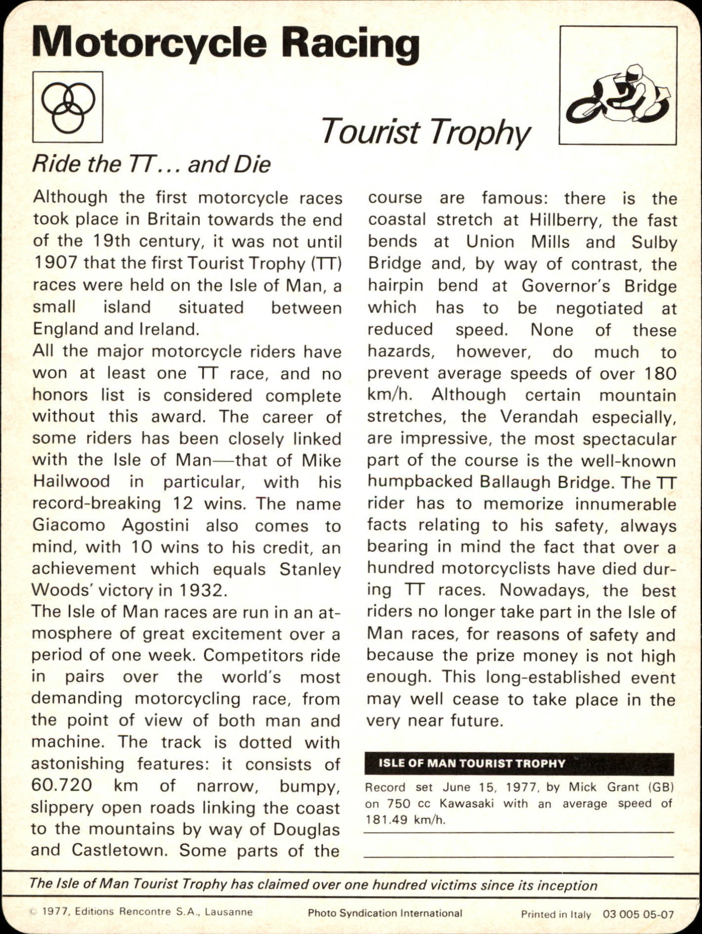 1977-79 Sportscaster Series 5 #507 Tourist Trophy back image