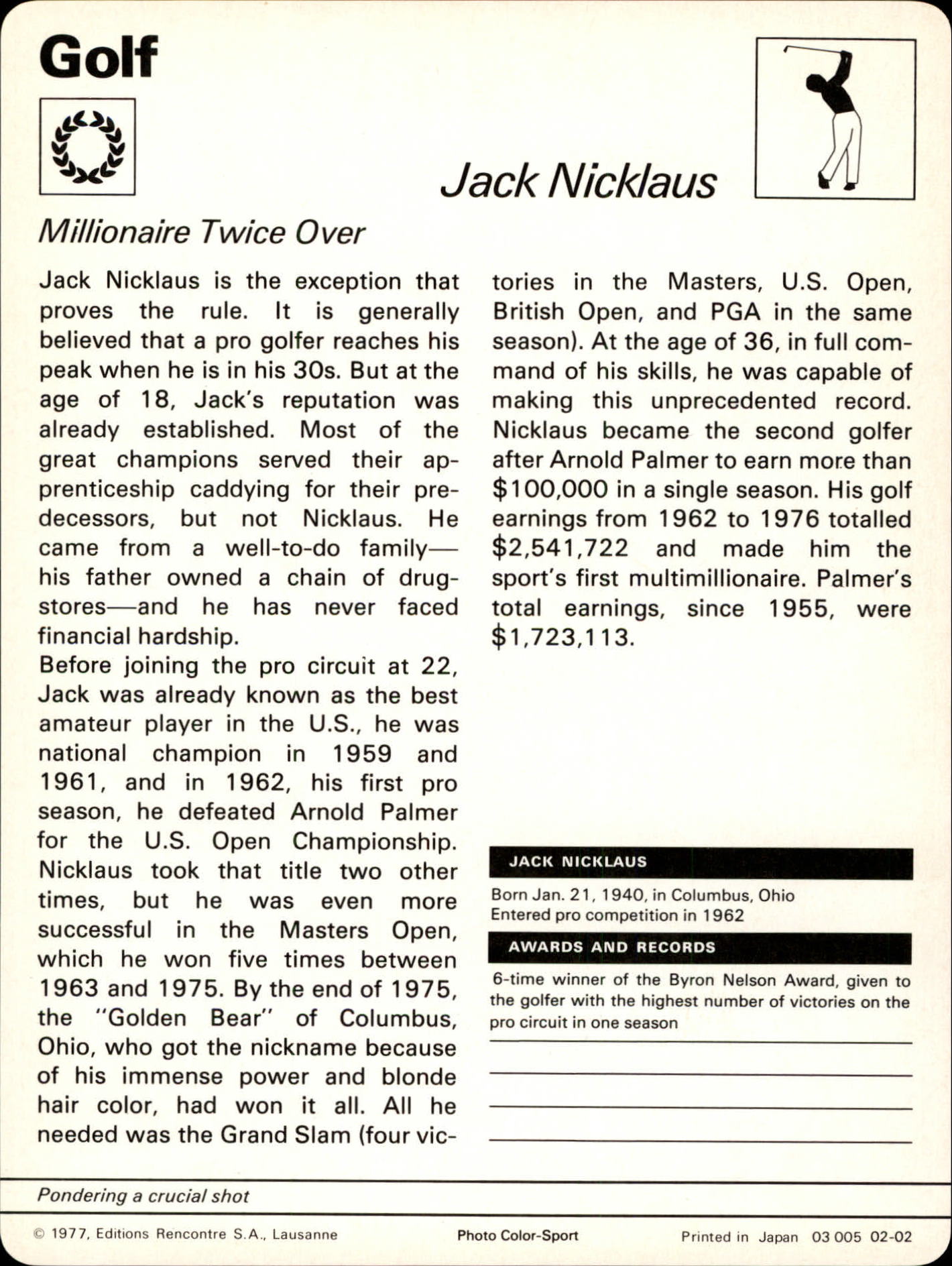 1977-79 Sportscaster Series 2 #202 Jack Nicklaus back image