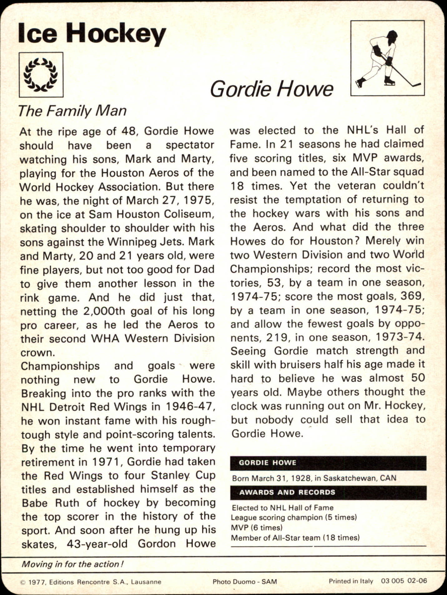 1977-79 Sportscaster Series 2 #206 Gordie Howe back image