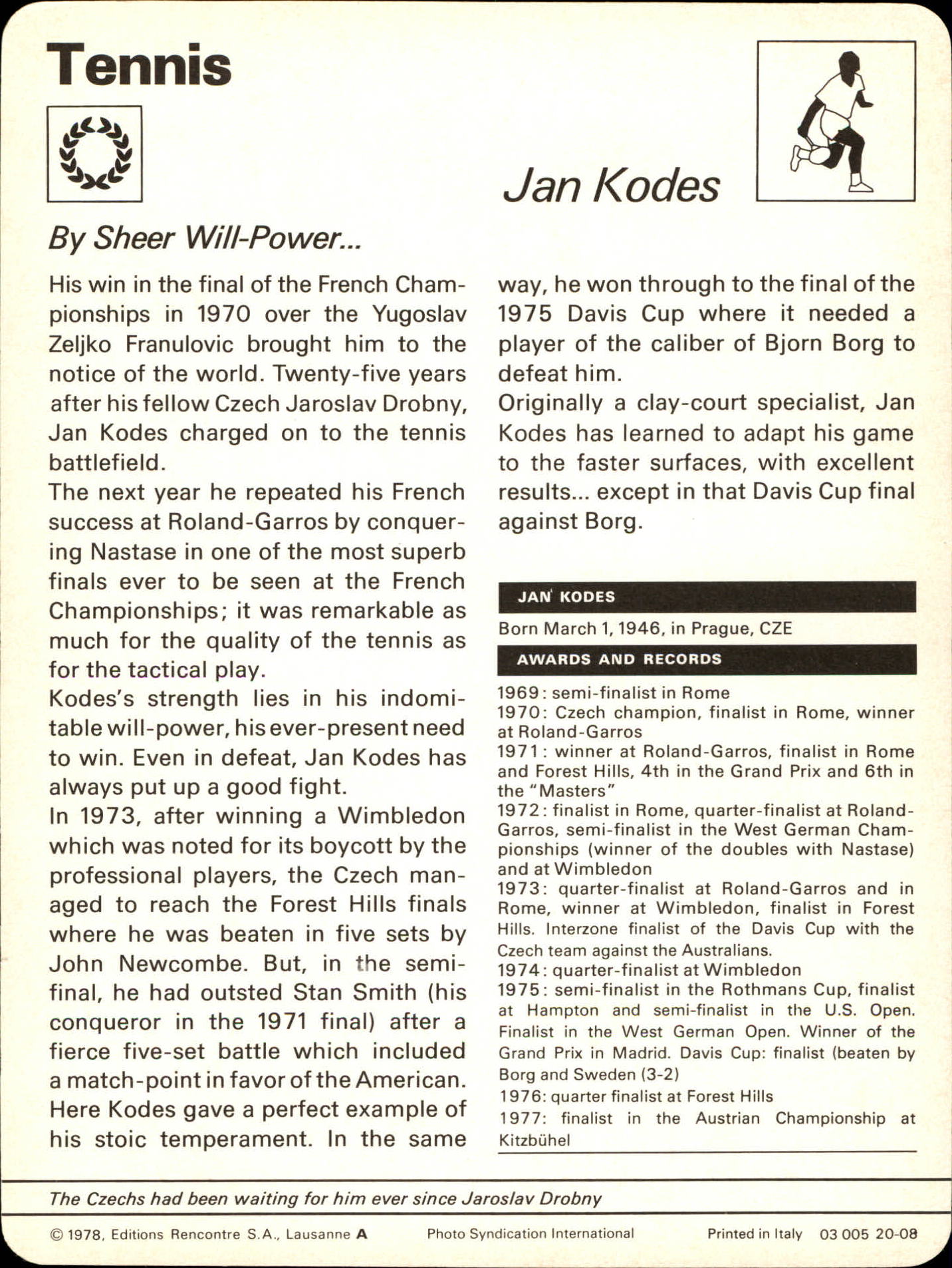 1977-79 Sportscaster Series 20 #2008 Jan Kodes back image