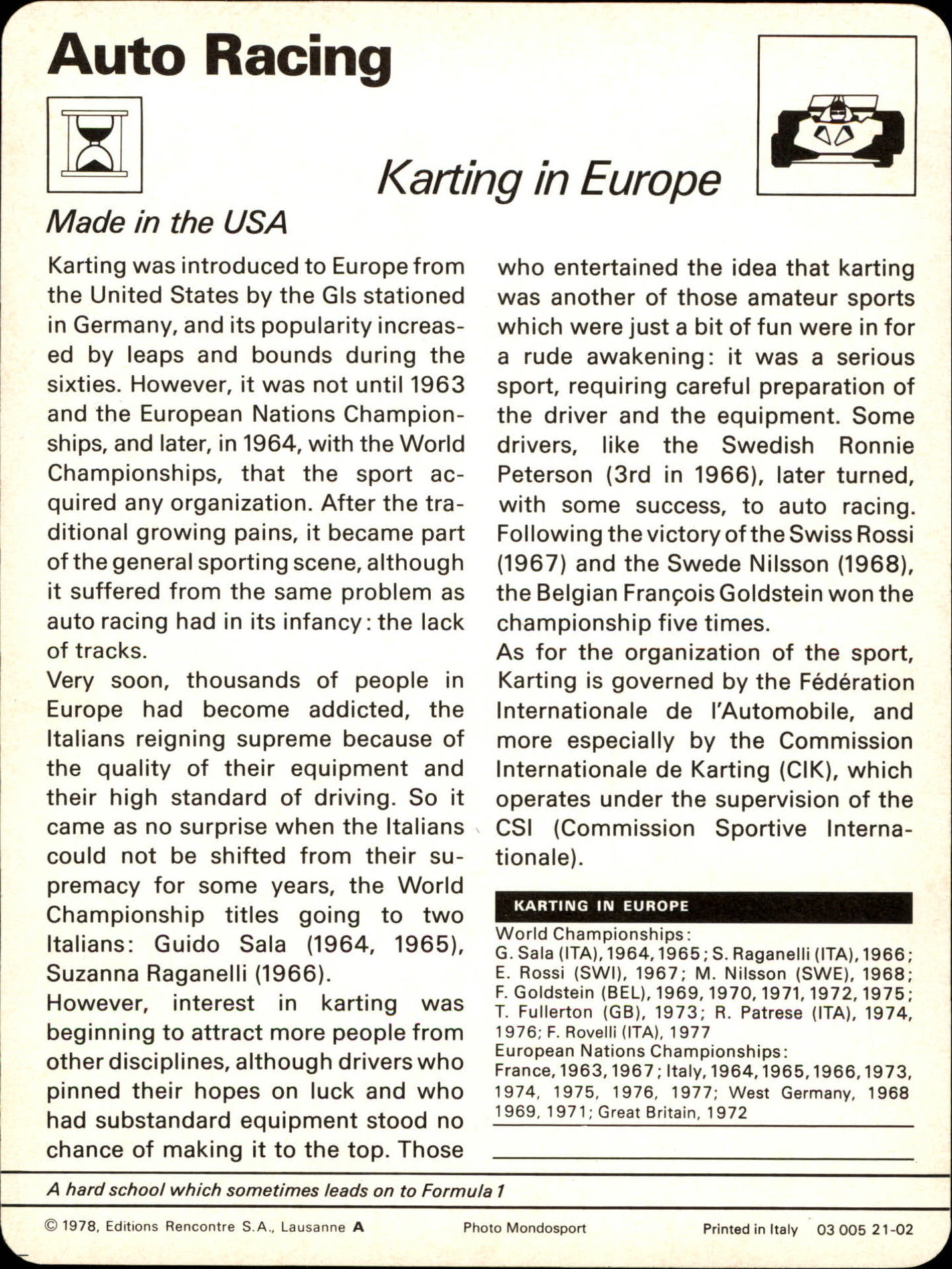 1977-79 Sportscaster Series 21 #2102 Karting In Europe back image