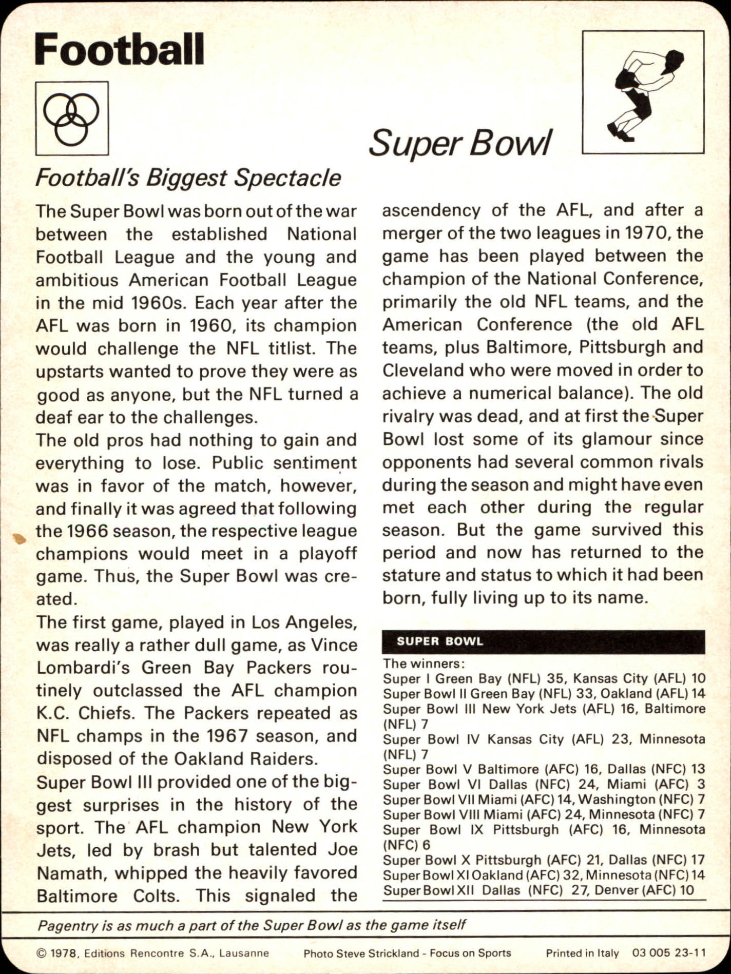 1977-79 Sportscaster Series 23 #2311 Super Bowl back image