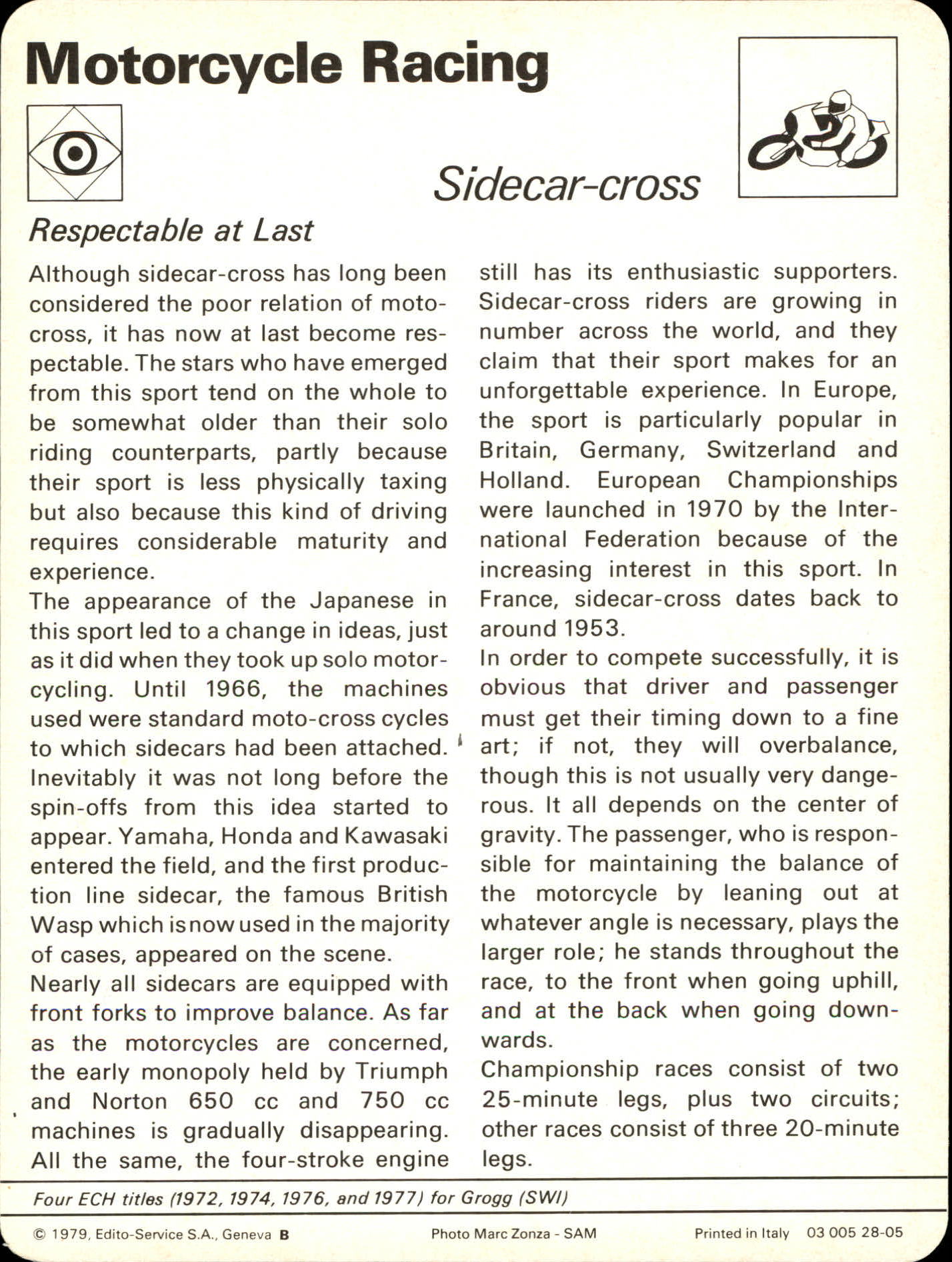 1977-79 Sportscaster Series 28 #2805 Sidecar-Cross back image