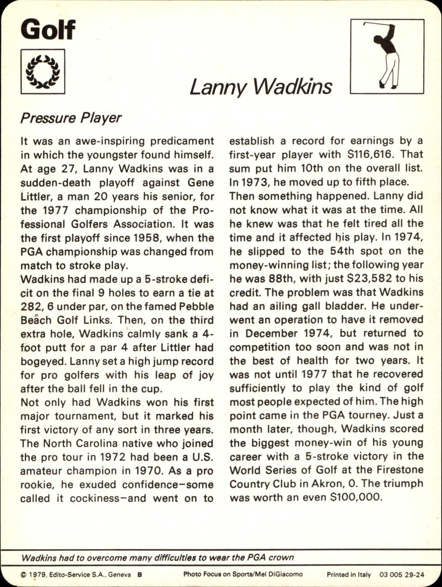 1977-79 Sportscaster Series 29 #2924 Lanny Wadkins back image