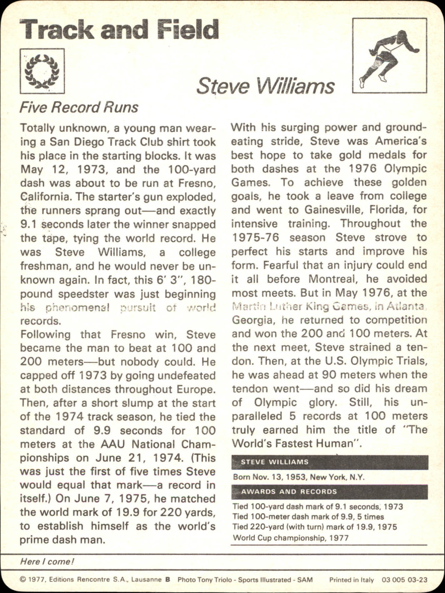 1977-79 Sportscaster Series 3 #323 Steve Williams back image