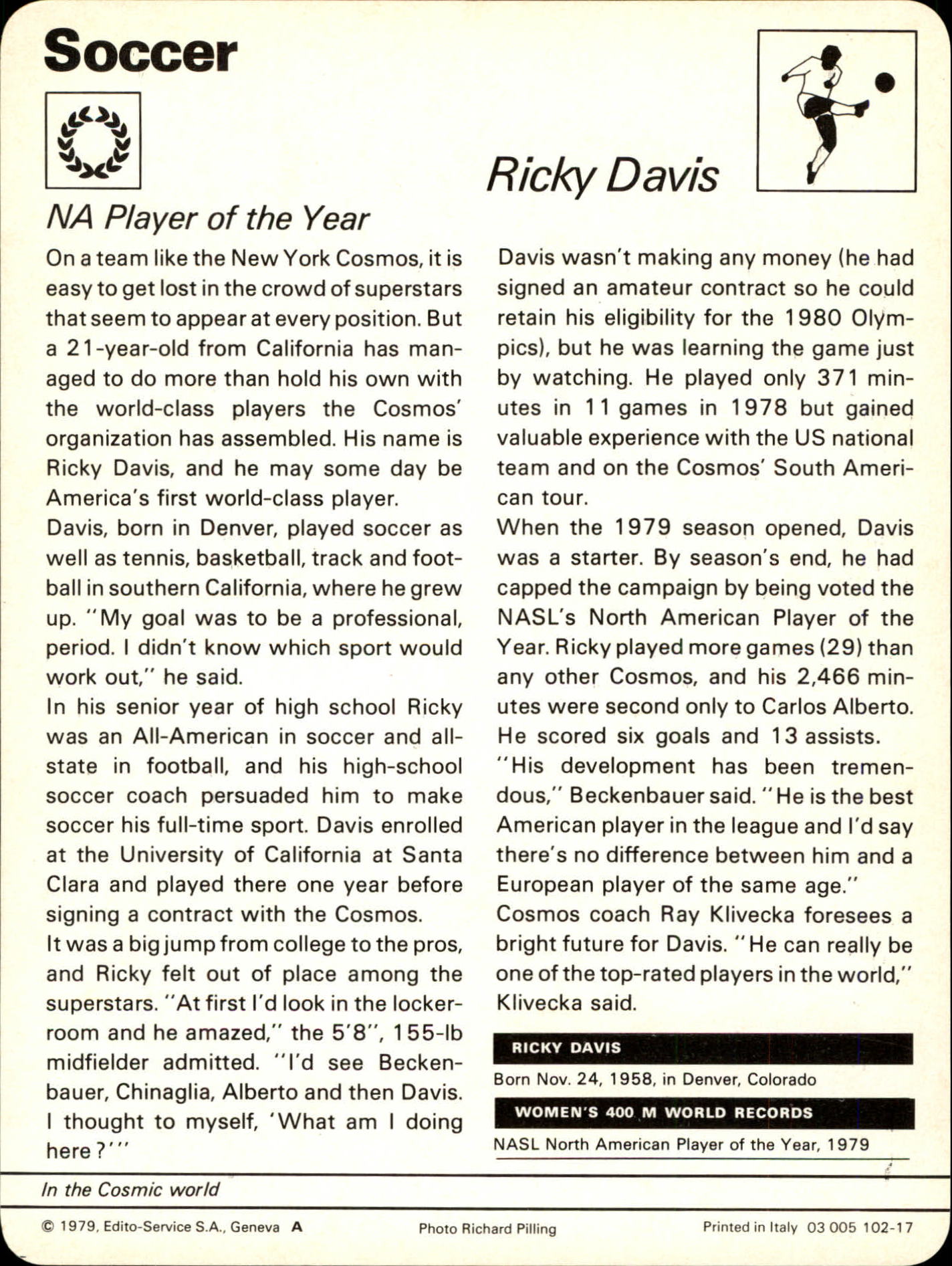 1977-79 Sportscaster Series 102 #10217 Ricky Davis back image