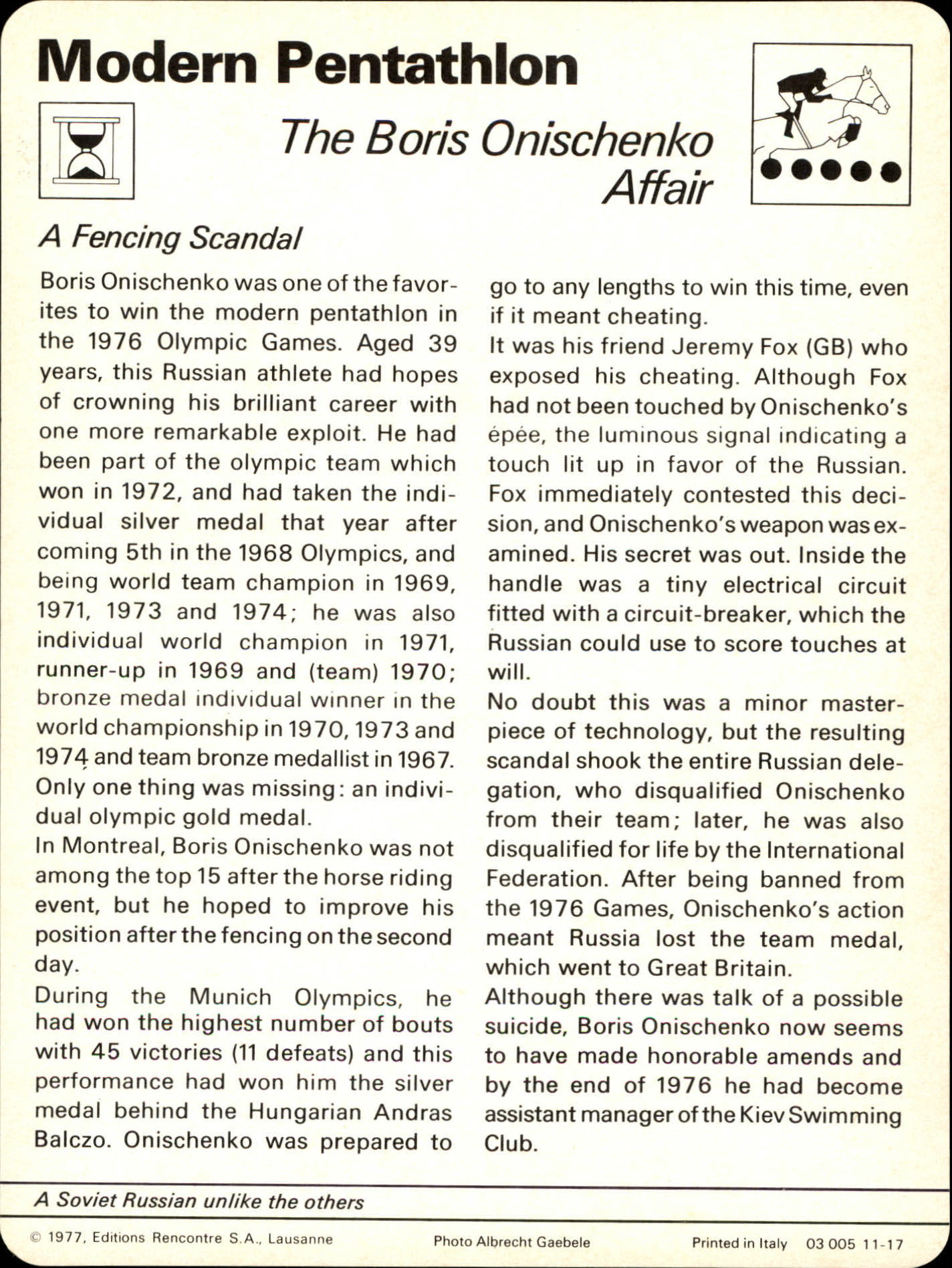 1977-79 Sportscaster Series 11 #1117 The Boris Onischenko Affair back image