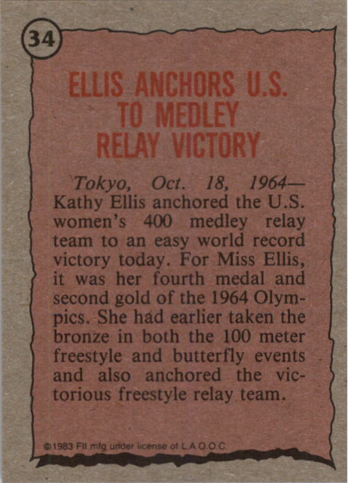 1983 Topps History's Greatest Olympians #34 Kathy Ellis back image