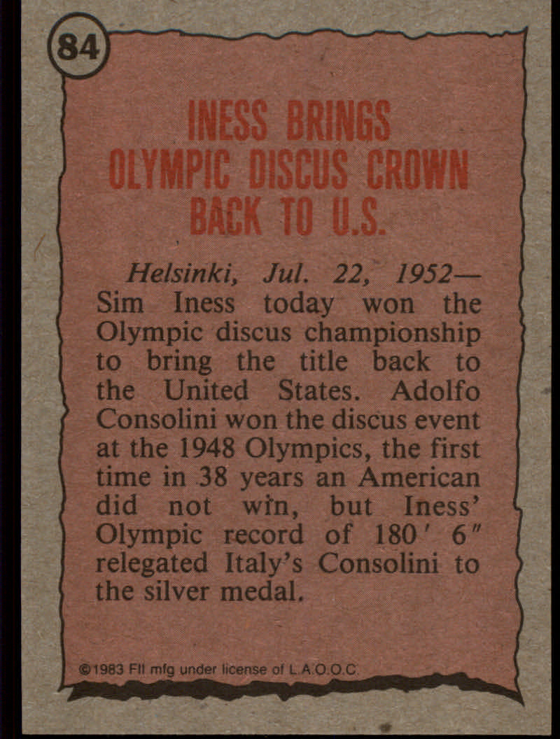 History's Greatest Olympians (1983 Topps) "Main Set" Cards #1 to #99 - Picture 157 of 183